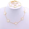 Elegant Women Style Clover Charm Bracelet Necklace Earring Ring Jewelry Set for Gift8818983