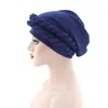 Ethnic Clothing Solid Color Double Braids Turbans For Women Ruffle Muslim Braid Hats Islamic Headdress Head Wrap Bonnet Cap Turbante Mujer