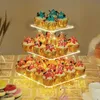 Other Event Party Supplies 3 Tier Clear Square Cupcake Stand Premium Acrylic Cake Tower Display Holder With LED Light String For Wedding Birthday Party 230217