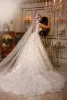 Underbara spets bröllopsklänningar arabiska dubai ren besättning hals applikationer pärlor boll klänning brudklänningar plus storlek skräddarsydd robe de maraige bc15219