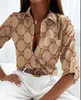 Blouses feminina de ver￣o camisa de lapela de lapela nova blusa estampada de primavera blusas florais moda camisas elegantes camisa de manga longa de mangas compridas