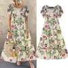 Casual Dresses Summer Maxi Dress Women's Vintage Floral Printed Loose Sundress Short Sleeve Beach Party Boho Long Robe Vestidos 230217