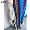 Casual Dresses Winyi Knitting Rainbow Printing Comfort Warm Winter Fashion Holiday Dress Elegant Africa Women Boho Party Long 230217