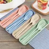 Diny Sets Fashion Home Wheat Straw cadeau bestek Set voor kinderen draagbare lepel vork tikte chopsticks driedelige LX7356