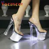 Sandali Light Up Glowing LED Stripper Shoes Donna Luminoso Trasparente Trasparente Sandali con plateau a stella Estate 17.5CM Sexy Tacchi alti in cristallo 0217V23 0218V23