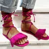 Сандалии MIYEDA, красные женские летние туфли-гладиаторы на шнуровке с кисточками, стильные тапочки с открытым носком, женские туфли на плоской подошве для отпуска, большие размеры