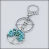 Key Rings Natural Crystal Stone Ring Tree Of Life Pendant Handmade Keychains Holder For Women Girl Car Bags Accessorie Carshop2006 D Dhm4A