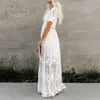 Vestidos casuales Ordifree Verano Boho Mujeres Maxi Bordado Suelto Encaje Blanco Túnica Larga Vacaciones en la Playa Ropa de vacaciones 230217