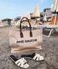 Kvinnor män rive gauche stor strand tyg väska lyxig designer topphandtag väskor linne duk shopping koppling handväskor klassiska mode resor crossbody geft axel väska