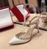 Femmes cloutées talons hauts sandale haute qualité noeud papillon femmes diapositives plates en cuir de veau chaussures minces plate-forme matelassée chaussures de soirée de plage d'été avec boîte taille 35-42