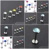 Labret läpp piercing smycken mode rostfritt stål ring stud labret tragus brosk med olika kristall 100 st drop del dhgarden dhm1i