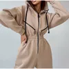 Kvinnors tvådelade byxor Casual Women Basic Hoodie Two Piece Set Dragkippor Drawstring Jacket Ytterkläder och Elastic Pencil Pant Suit Autumn Winter Tracksuit 230217