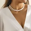 Kedjor pärla eleganta halsband vintage flerskikt chokers halsband för kvinnor guld färg pärla mode bröllop smycken gåva