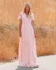 Casual Dresses Happie Queens Fashion Women Deep V-ringen Lace Hollow Out Bohemian Maxi Dress Vintage Lady White Boho 230217