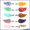 Charms 30X15Mm Natural Crystal Rose Quartz Tigers Eye Stone Angel Wings Shape Pendant For Diy Earrings Necklace Jewelry Yzedibleshop Dh8Kv