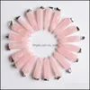 Charms Natural Stone Pink Crystal Pillar Rose Quartz Pendants For Jewelry Necklace Marking Drop Delivery Findings Components Dhjsv