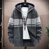 Men's Jackets Autumn Winter Jacket Men Warm Hooded Coat Color Block Casual Zipper Slim Fit Thickened Plush Dress Knitwear MaleMen's