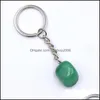 キーリングIrregar Cubic Natural Crytal Stone Keychains sier Color Healing Crystal Car Decor derings Keholder Carshop2006 Drop deli dhxqt