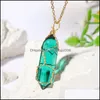 Pendant Necklaces Fashion Colorf Glass Hexagonal Prism Gold Wire Wrap Necklace For Women Jewelry Carshop2006 Drop Delivery Pendants Dhn4M