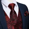 Men's Vests Silk Formal Dress Suit Vest Tie Set for Wedding Male Satin Burgundy Red Waistcoat Sleeveless Jacket Casual Top 230217