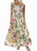 Casual Dresses Floral Print Bohemian Summer Sleeveless O-Neck Cotton Linen Women Boho Holiday Beach S-5XL 230217