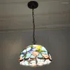 Hängslampor American Country Tiffanylamps Restaurant Colored Glaze Dragonfly Chandelier Tianyuan Yi Stylish Lighting Vintage Light