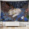 Tapeçarias Floresta misteriosa tapeçaria parede pendurado flores selva animais lua oceano paisagem ilustração sala decoração de casa