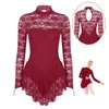 Stage Wear Women Ballet Dance Jurk lange mouwen Bloemen Lace Chiffon Gymnastics Training Tuchard voor lyrische danswear Performance