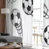 Rideau de ballons de football à grande vitesse, en mousseline de soie noire et blanche, rideaux transparents pour décoration de salon et de chambre à coucher, Voiles de fenêtre en Tulle