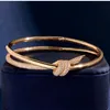 knotted half diamond gold Bangle luxury designer monogram hollow bracelet diamond 18K plated 925 stainless steel wedding lovers gi259d