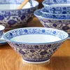 Miski niebiesko -białe porcelanowe zastawa stołowa ceramiczna ramen trąbka miska na dużą zupę ma makaron warzywa El El