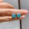 Stud Earrings QRetro Silver Color Natural Heart Stone Lab Emerald Paraiba Tourmaline For Women Ear Jewelry