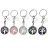 Key Rings Tree of Life Natural Rose Quartz Gem Stone Ring Healing Crystal Keychain Sieraden Verjaardag Kebetjes Geschenkdruppel levering DHQGU