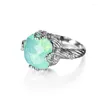 Bröllopsringar högkvalitativ grön eld opal zirkon silver färg ring grossist stil mode för kvinnliga smycken gåvor