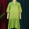 Plus size jurken jurk vrouwen zomer groene puff mouw losse korte mini gewaad femme vestiods curve 4xl plunking nek pullover jurken