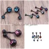 Navelklockknapp ringer Belly Ring 50st/Lot Mix 5 Färger Anodiserade svart rostfritt stål Body Piercing Smycken Double Gem D Dhgarden Dheii