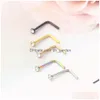 Nose Rings Studs Stainless Steel Stud Ring Cz L Shape Body Piercing For Womens Mens Straight Crystal Pin India Wholesales Dhgarden Dh2R1