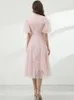 Party Dresses Moaayina Fashion Runway Dress Summer Women's O-Neck Puff Sleeve High midje Garn Pink Elegant Dressesparty