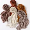 Écharpes côtelées Jersey Hijab Musulman plaine écharpe crêpe doux châles islamiques enveloppes bandeau Voile Femme MusulmanScarves