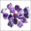 Charms Purple Pink Green Stripe Onyx Heart Shape Point Chakra Stone Pendants For Necklace Earrrings Jewelry Making Drop Delivery Fin Dhfrq