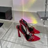 sandali firmati Moda tacchi rossi da donna Scarpe da abito da sposa in raso 100% pelle Bottone impreziosito cinturino con fibbia a fascia stretta scarpa con tacco a spillo Sandalo con scatola
