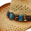 Boinas masculinas paterem chapéu de cowboy ocidental com banda de couro punk weave weave praia sol sombrero cowgirl jazz tamanho 58cm a0063