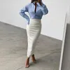 Skirts Women Autumn Sexy High Waist Bodycon Skirt Fashion Adults Slim-fit Solid Color Slit Leather Long Black/WhiteSkirts