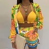 Женские брюки для двух частей Summer Beach 3pcs Set Women Cardigan Blouse Tops Shorts Set Lady повседневная рукава для лантер.