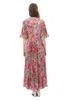 Robes de défilé pour femmes col rond manches 3/4 plissé imprimé floral élégant mode robes de bal