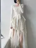 Casual Dresses Spring Summer Gothic Style Boho O-neck Long Sleeve Lace Splicing Irregular Layered Vestidos 230217