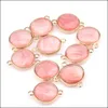 Charms Round Shape Natural Stone Rose Quartz Tiger Eyes Opal Pendant Diy For Druzy Bracelet Necklace Earrings Jewelry Making Drop De Dhlug