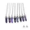 Pendant Necklaces Reiki Healing Jewelry Amethyst Natural Stone Hexagonal Amethysts Quartz Crystal Pendum Chakra Stainless Yydhhome D Dhndq
