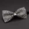 Laço amarra 2023 Moda de casamento masculino Double Fabric Rhinestone Bowtie Club Banquet Anniversary Butterfly Tie With Gift Box