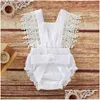 Rompers Baby Girls Solid Romper 5 Design Bomull Ihålig Ärmlös Enkelknäppt fluga Strap Jumpsuit Kid Onesies Outfits 018M Dr Dhnxb